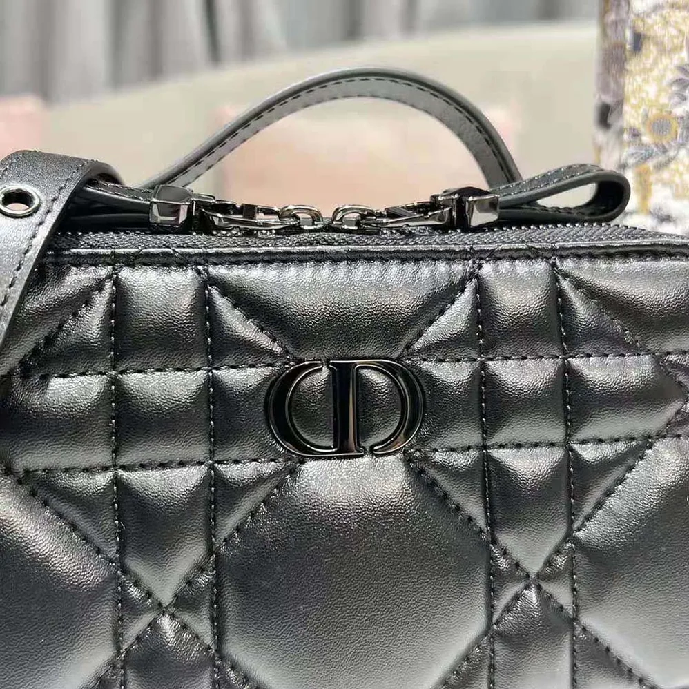 Dior Caro Box Bag with Chain Black Quilted Macrocannage Calfskin for Women Dior Caro Box Bag with Chain Black Quilted Macrocannage Calfskin for Women