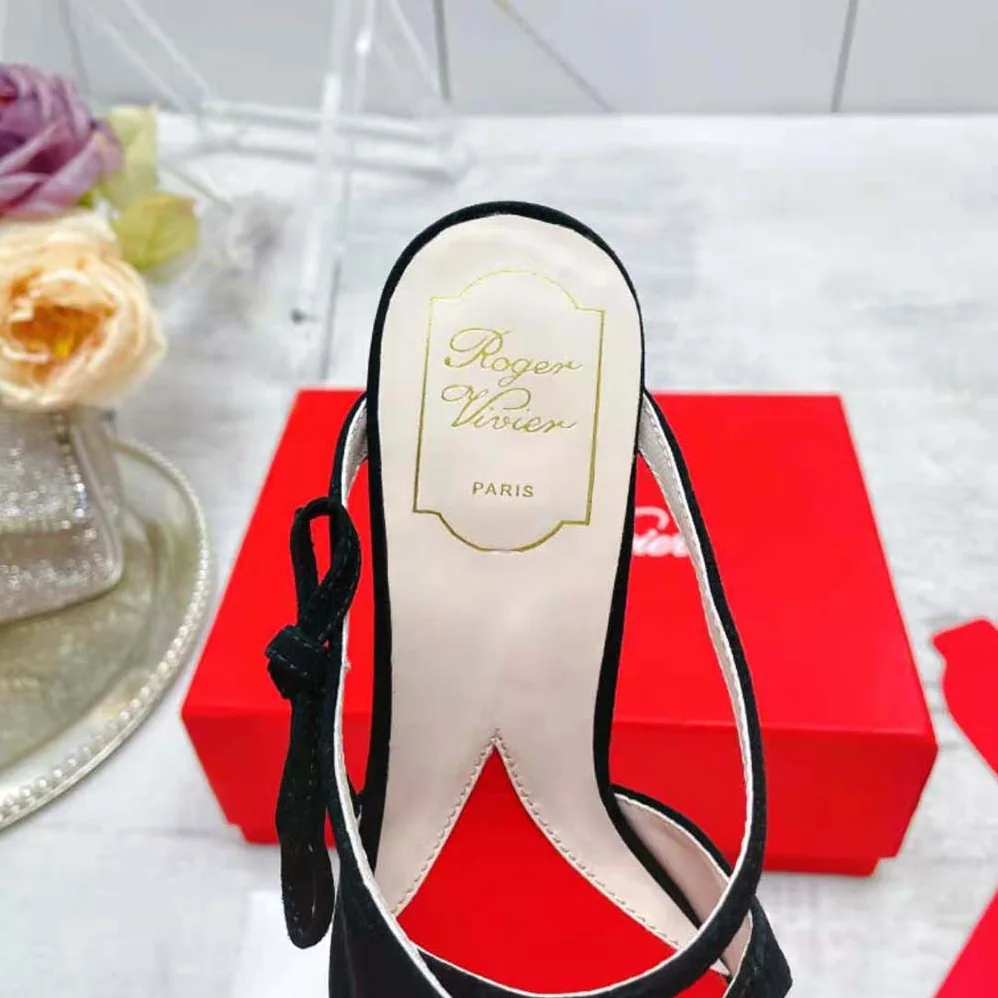 Roger Vivier I Love Vivier Bow String Mules in Suede for Women in Black