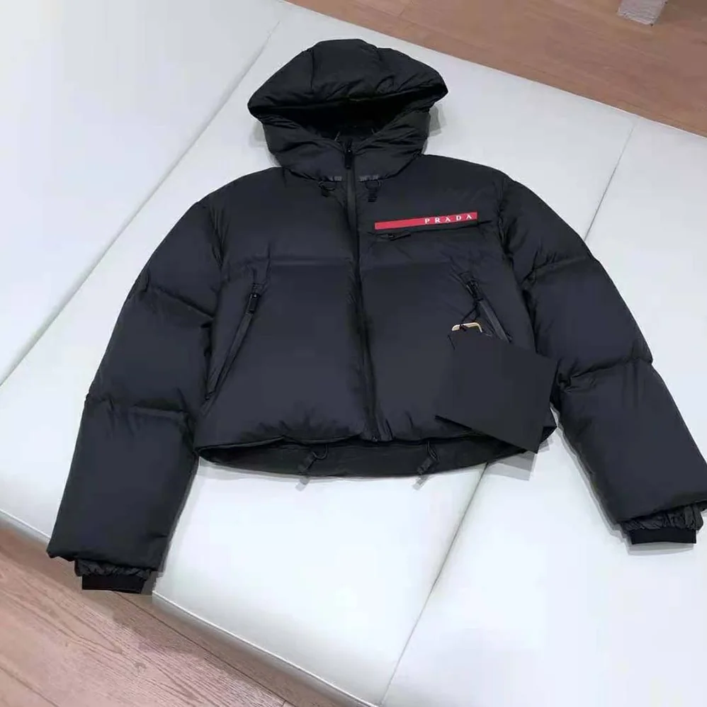 Prada Technical Nylon Puffer Jacket for Women in Black Prada Technical Nylon Puffer Jacket for Women in Black