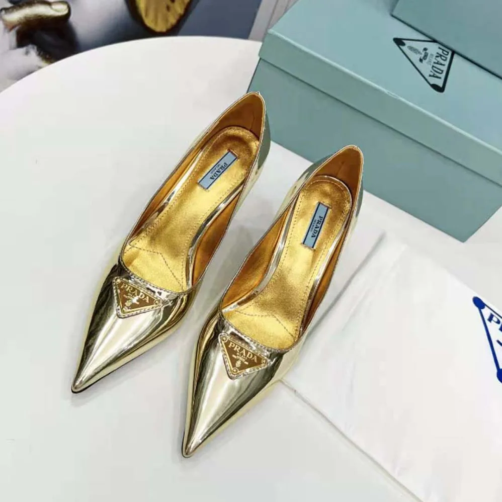 Prada Metallic Leather Pumps for Women in Gold
