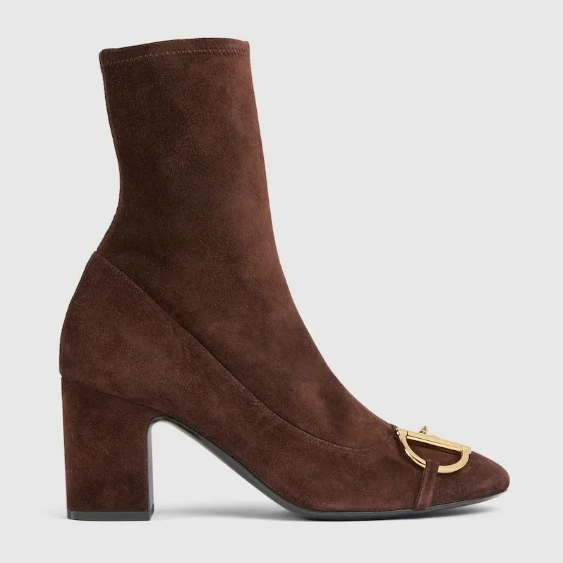 Gucci Ankle Boots With Half Horsebit Dark Brown Suede