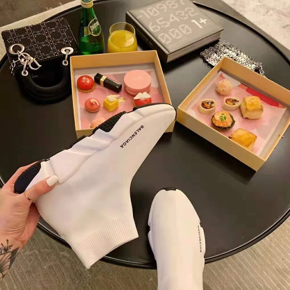 Balenciaga Speed Trainers in Knit and Balenciaga Logo for Women in White