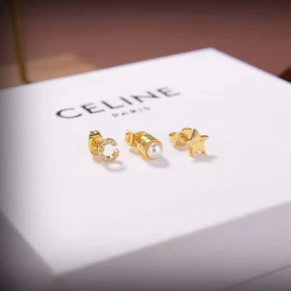 Celine Separables Celestial Set of 3 Studs in Brass with Gold Finish for Women