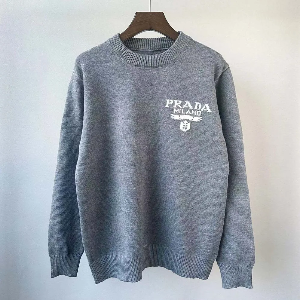 Prada Cashmere and Silk Sweater With Intarsia Logo for Women in Silver