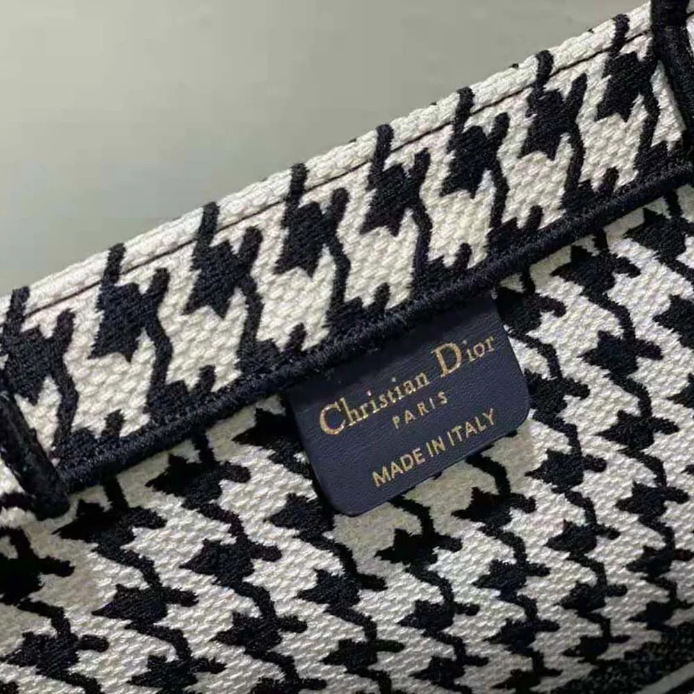 Dior Book Tote Black and White Houndstooth Embroidery for Women