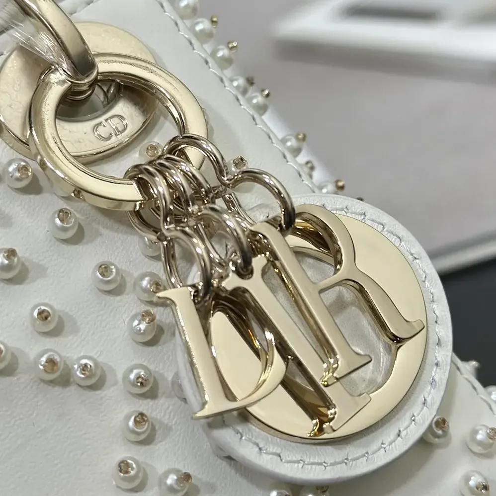 Dior Lady Dior Micro Bag Latte Cannage Lambskin with Resin Pearls for Women Dior Lady Dior Micro Bag Latte Cannage Lambskin with Resin Pearls for Women