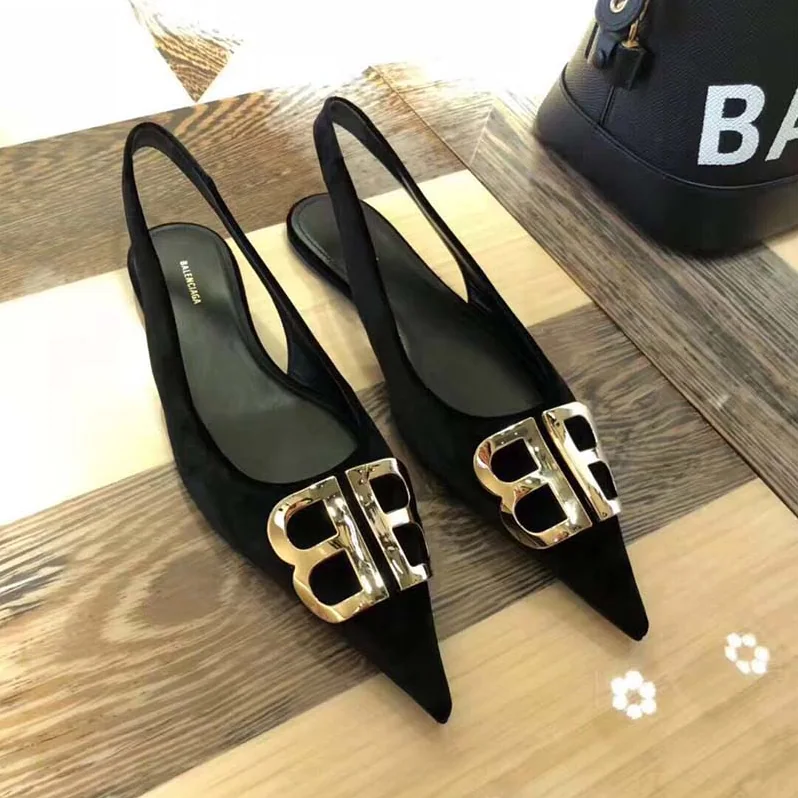 Balenciaga Shoes BB Slingback Velvet 5mm Heel for Women in Black Balenciaga Shoes BB Slingback Velvet 5mm Heel for Women in Black