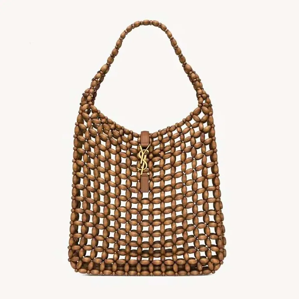 Saint Laurent YSL Le 5 A 7 Large in Wood Beads for Women in Brwon