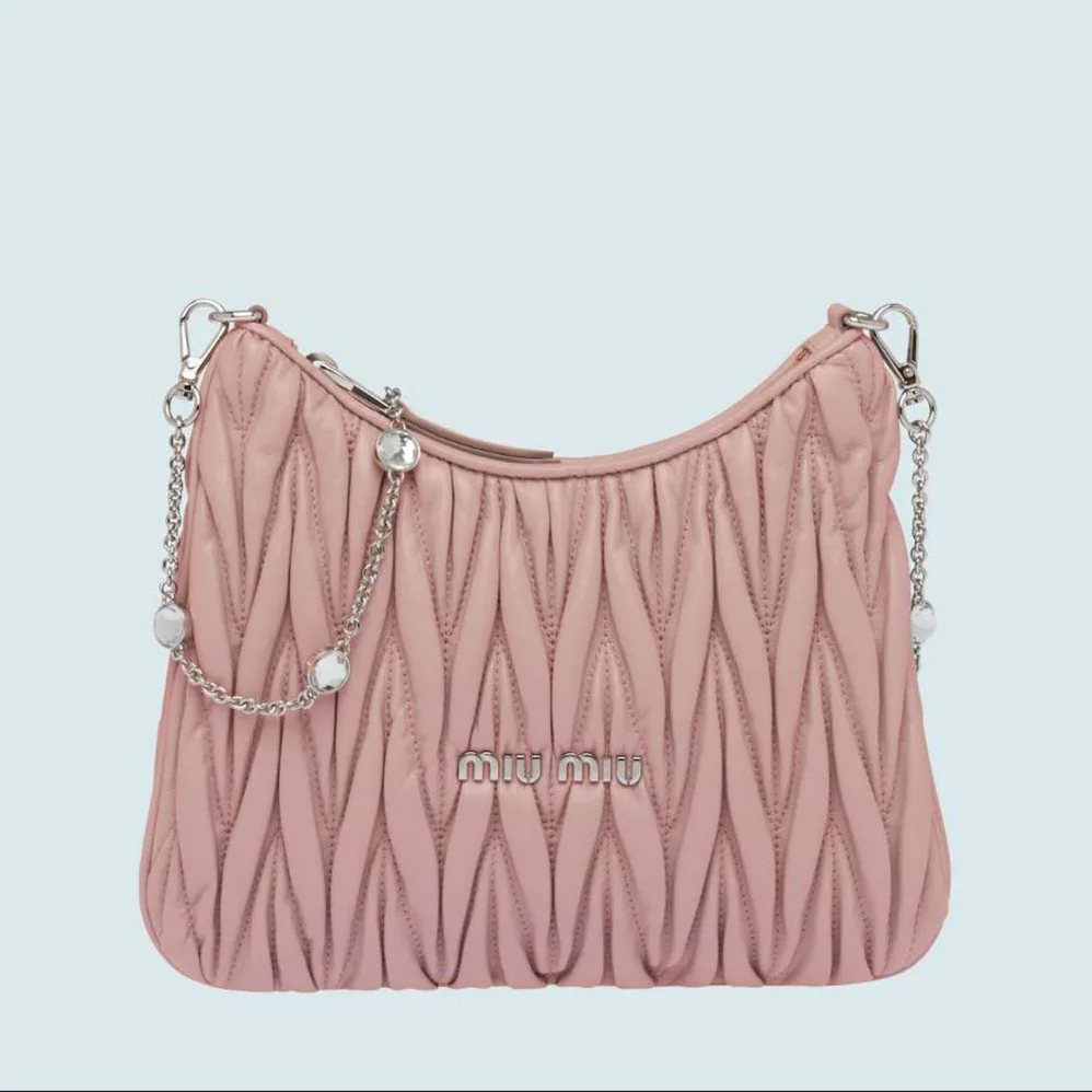 Miu Miu Small Matelasse Nappa Leather Shoulder Bag for Women in Pink Miu Miu Small Matelasse Nappa Leather Shoulder Bag for Women in Pink