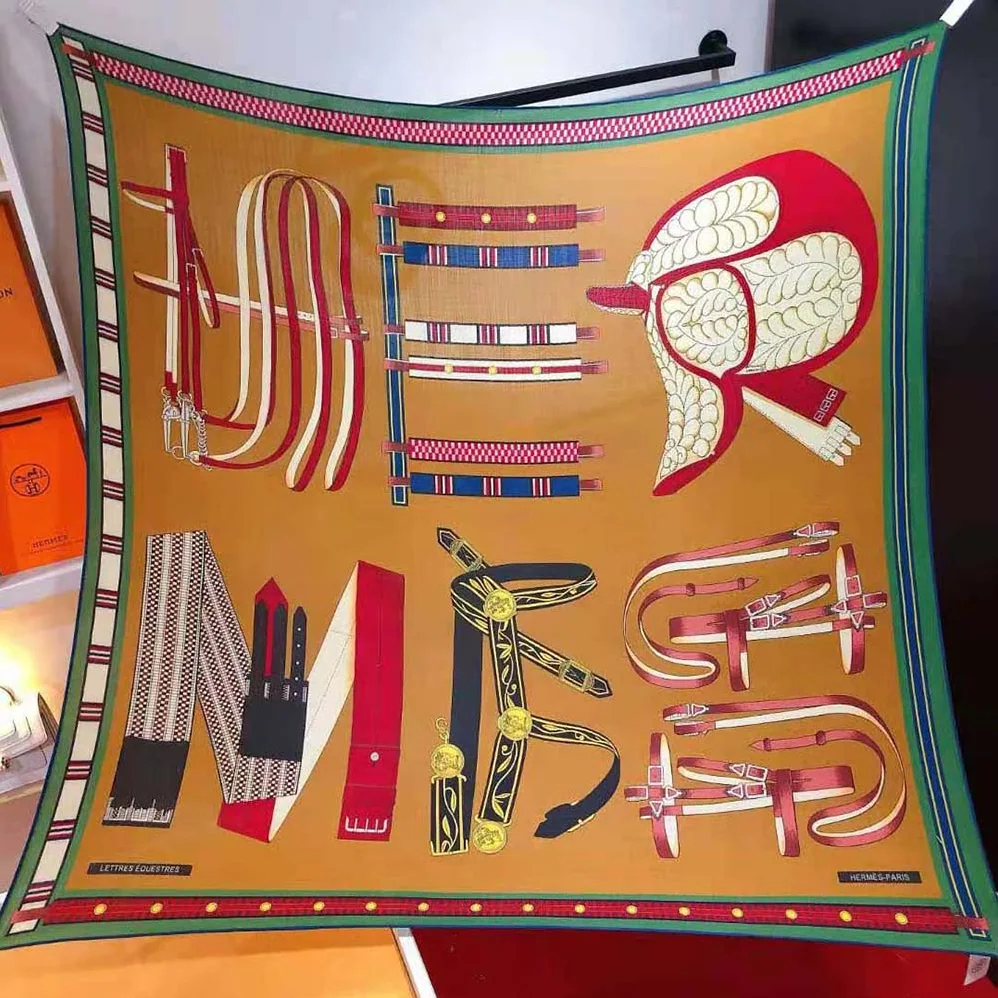 Hermes Lettres Equestre Scarf 90 for Women in Brown Hermes Lettres Equestre Scarf 90 for Women in Brown
