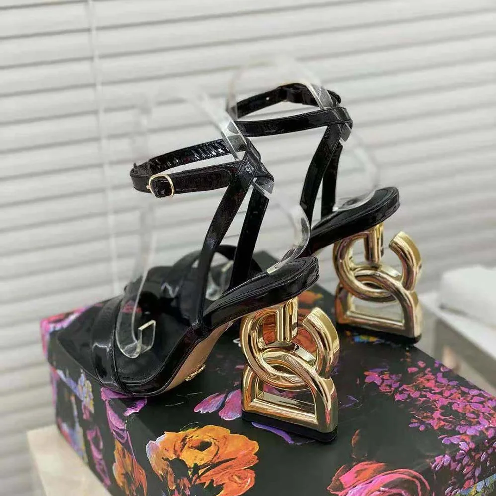 Dolce Gabbana D&G Patent Leather Sandals with 3.5 Heel for Women in Black Dolce Gabbana D&G Patent Leather Sandals with 3.5 Heel for Women in Black