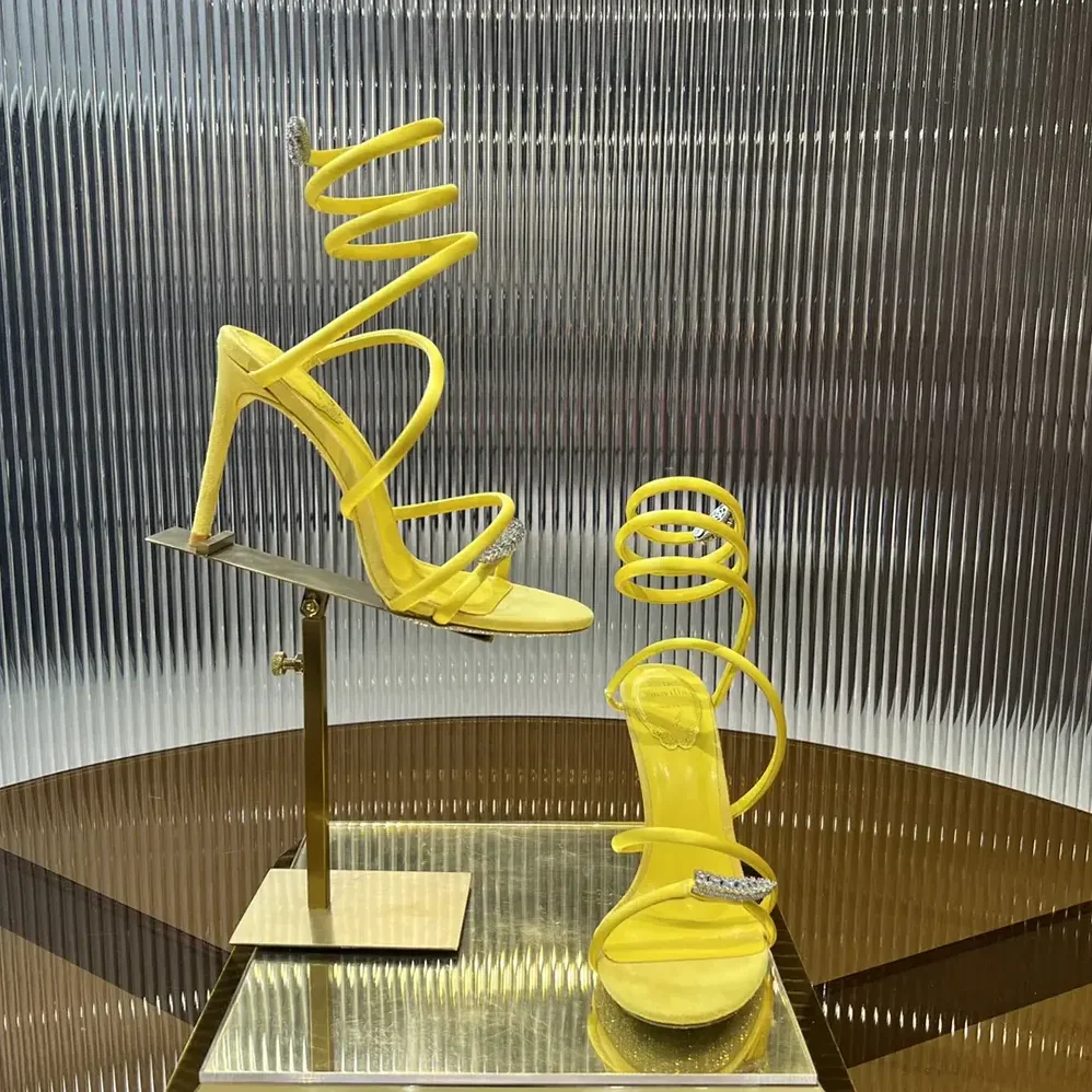Rene Caovilla Serpente Midnight Yellow Sandal with Crystals 105 for Women