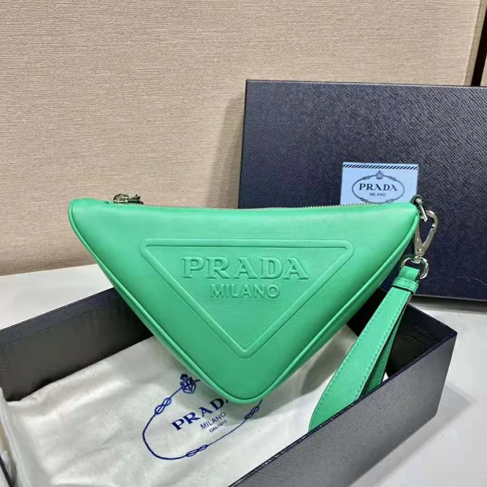 Prada Leather Triangle Leather Pouch for Women in Green Prada Leather Triangle Leather Pouch for Women in Green