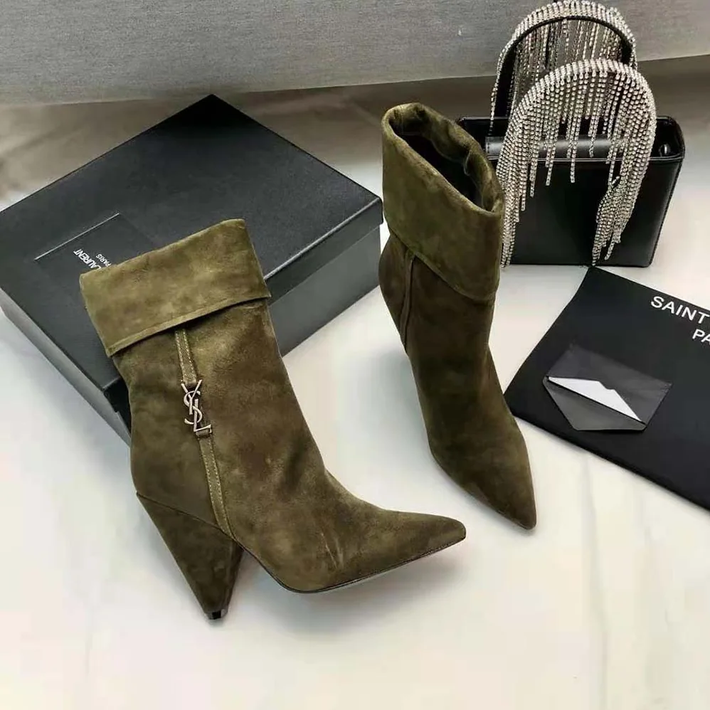 Saint Laurent YSL Niki Booties in Suede and Silver for Women in Tone Monogram Saint Laurent YSL Niki Booties in Suede and Silver for Women in Tone Monogram