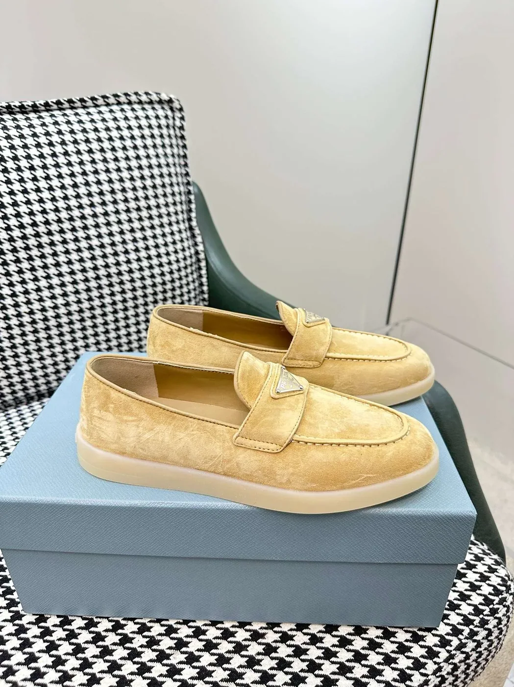 Prada Brushed Loafers Beige