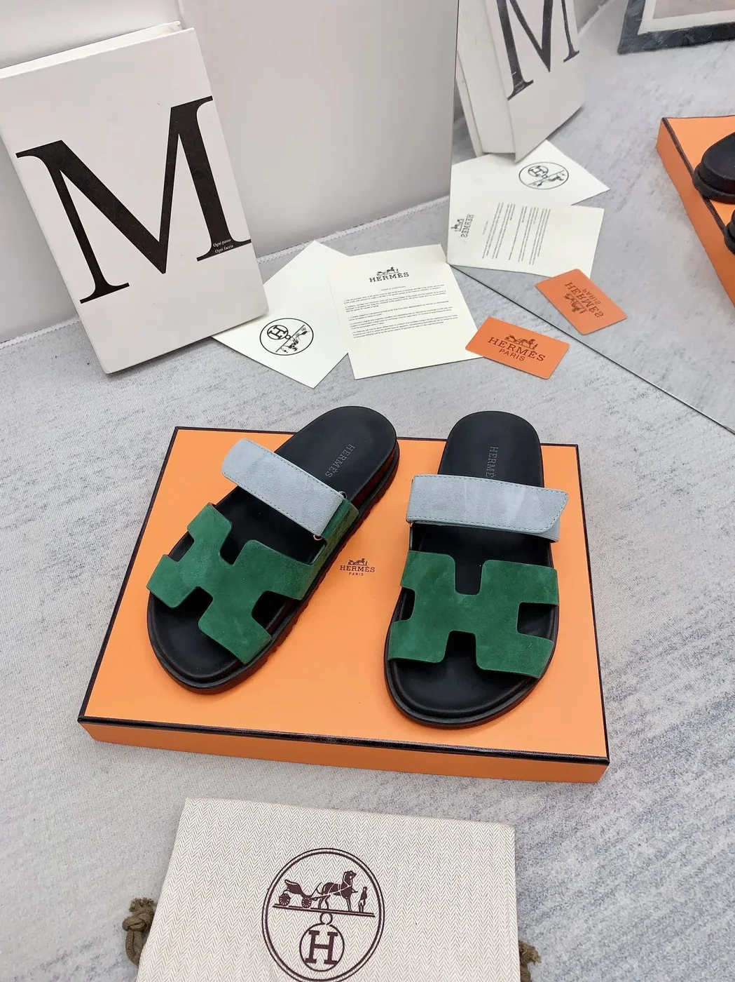 Hermes Chypre Sandal Green in Blue Hermes Chypre Sandal Green in Blue
