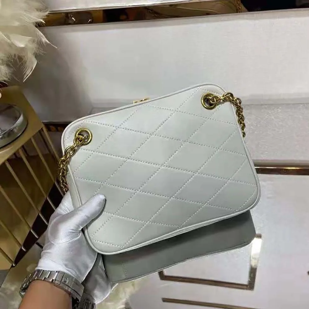 Saint Laurent YSL Le Maillon Small Chain Bag in Quilted Lambskin for Women in White
