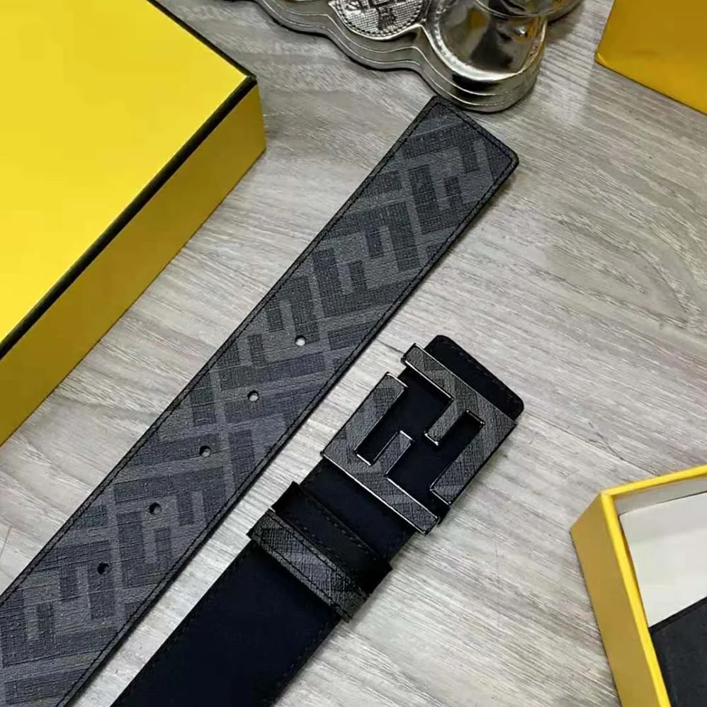 Fendi Gray Leather Belt with FF Buckle with Stud Closure for Men