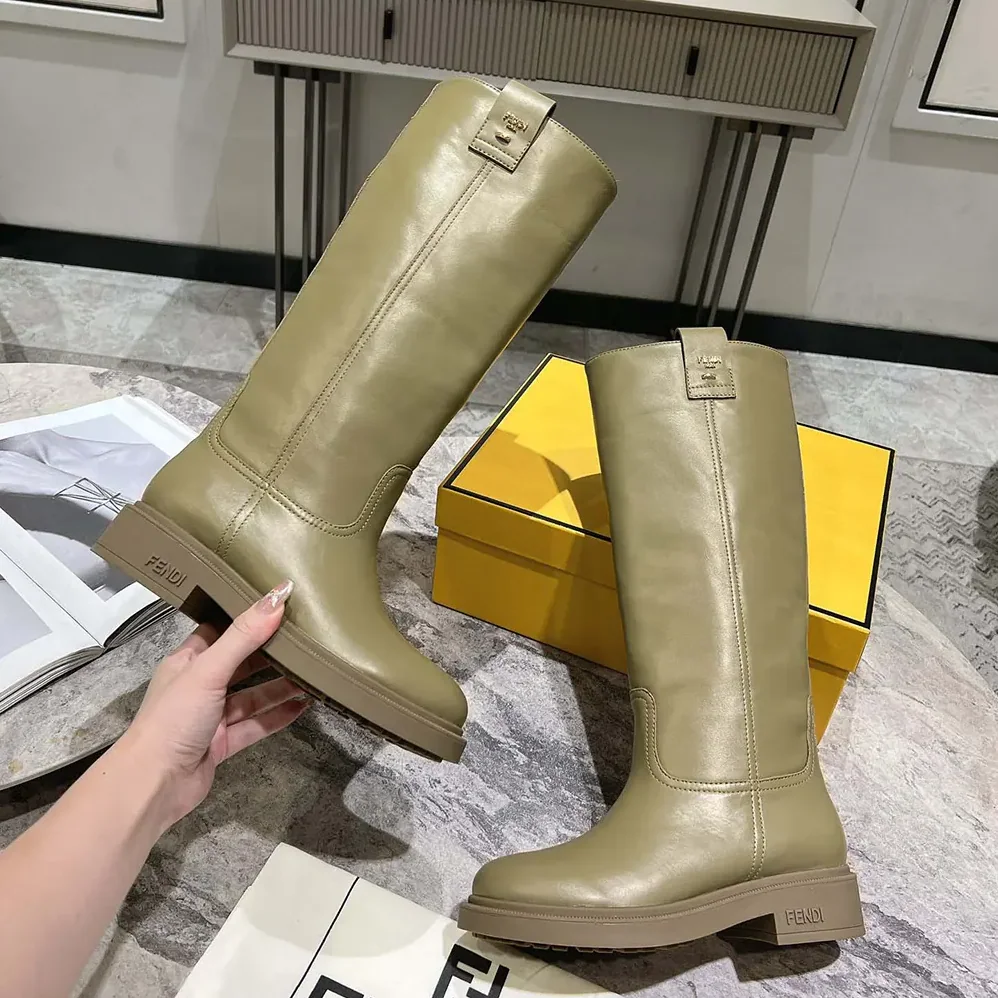 Fendi Fendi Filo Green Leather Boots for Women Fendi Fendi Filo Green Leather Boots for Women
