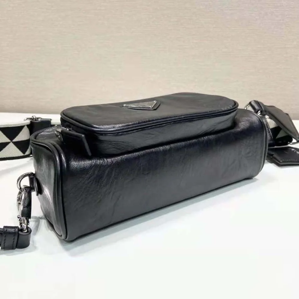 Prada Nappa Antique Leather Multi-Pocket Shoulder Bag for Women in Black