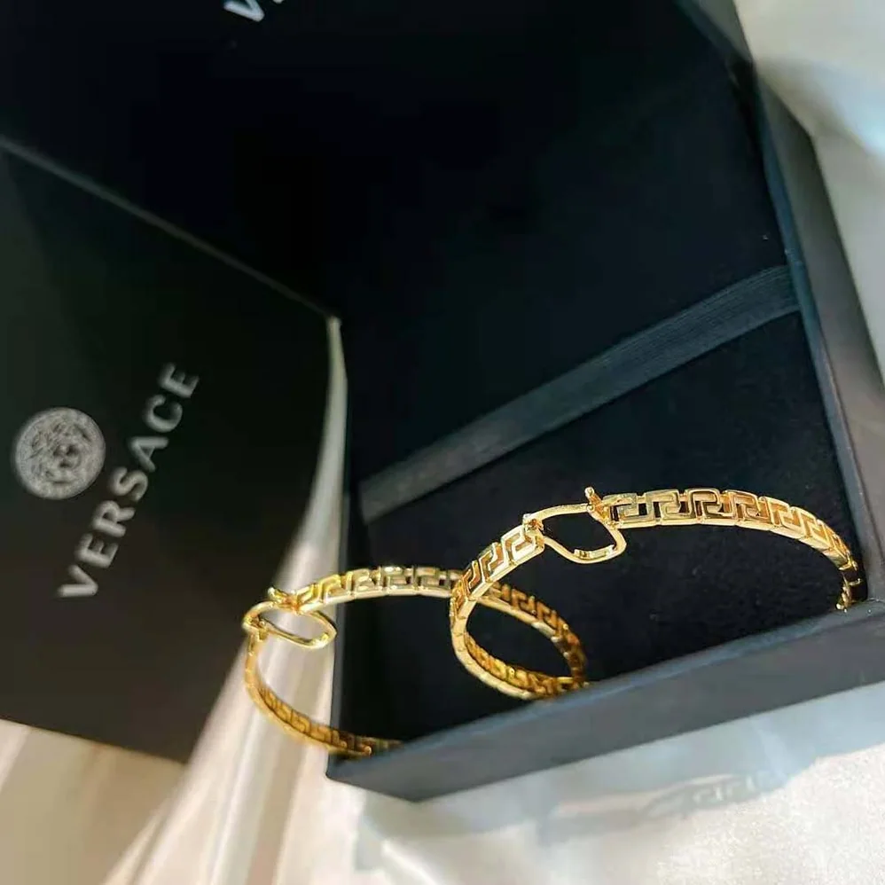 Versace Large Greca Hoop Earrings for Women in Gold