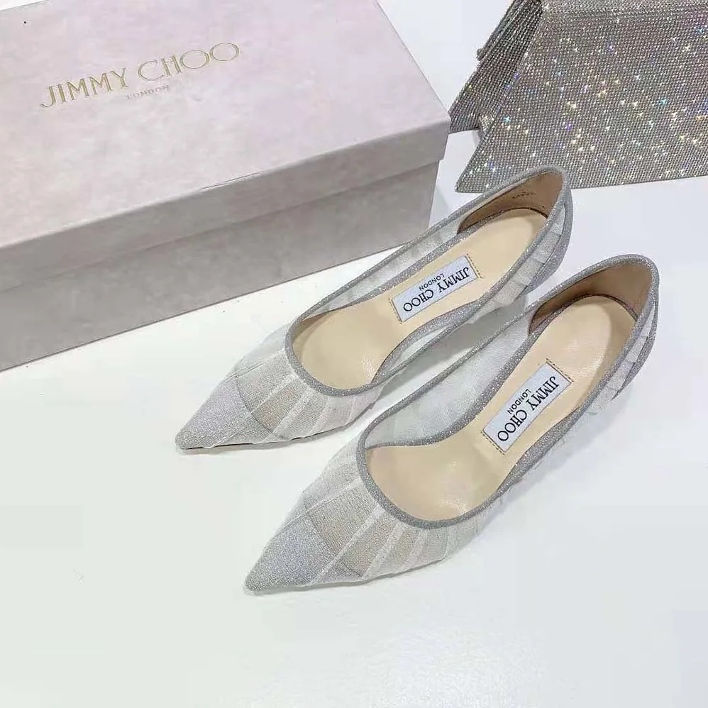 Jimmy Choo Love 65 Metallic Silver Glitter Fabric Pumps for Women Jimmy Choo Love 65 Metallic Silver Glitter Fabric Pumps for Women