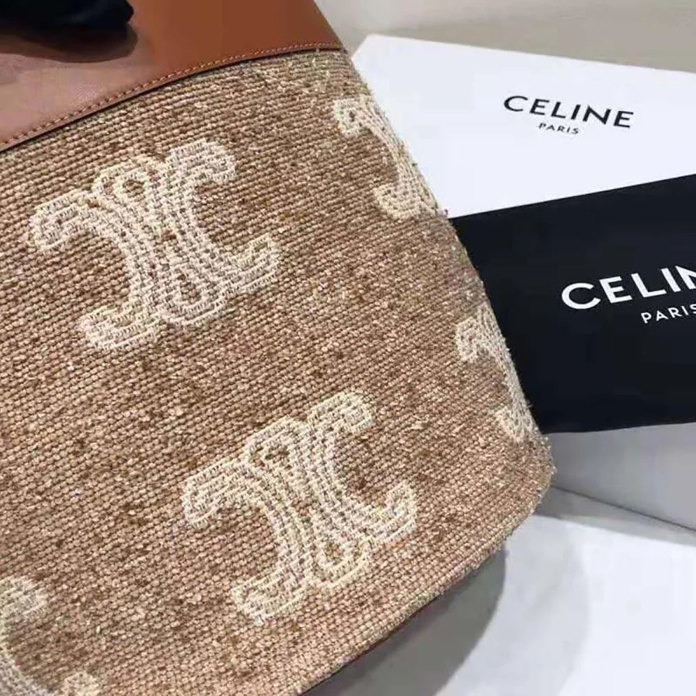 Celine Small Soft Bucket Bag in Triomphe Jacquard and Calfskin for Women Celine Small Soft Bucket Bag in Triomphe Jacquard and Calfskin for Women