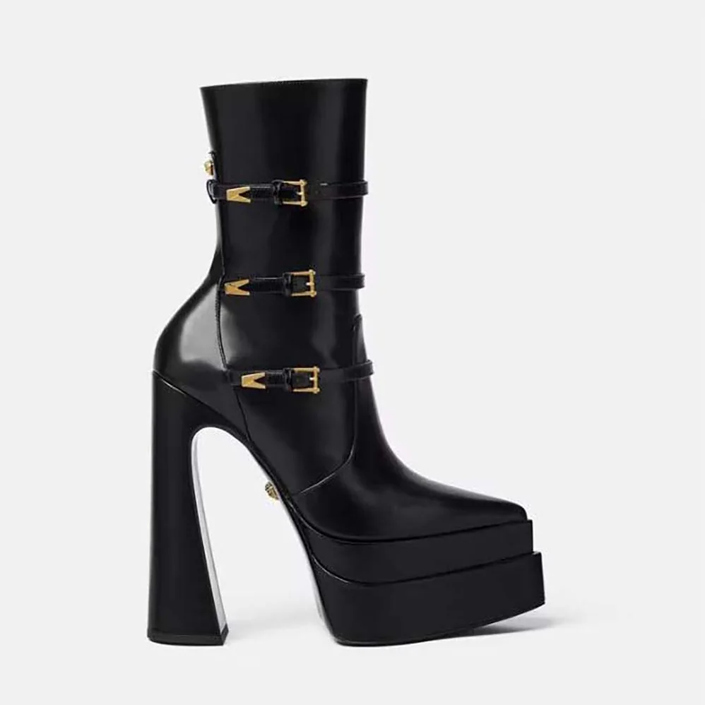 Versace Aevitas Pointy Platform Boots for Women in Black Versace Aevitas Pointy Platform Boots for Women in Black