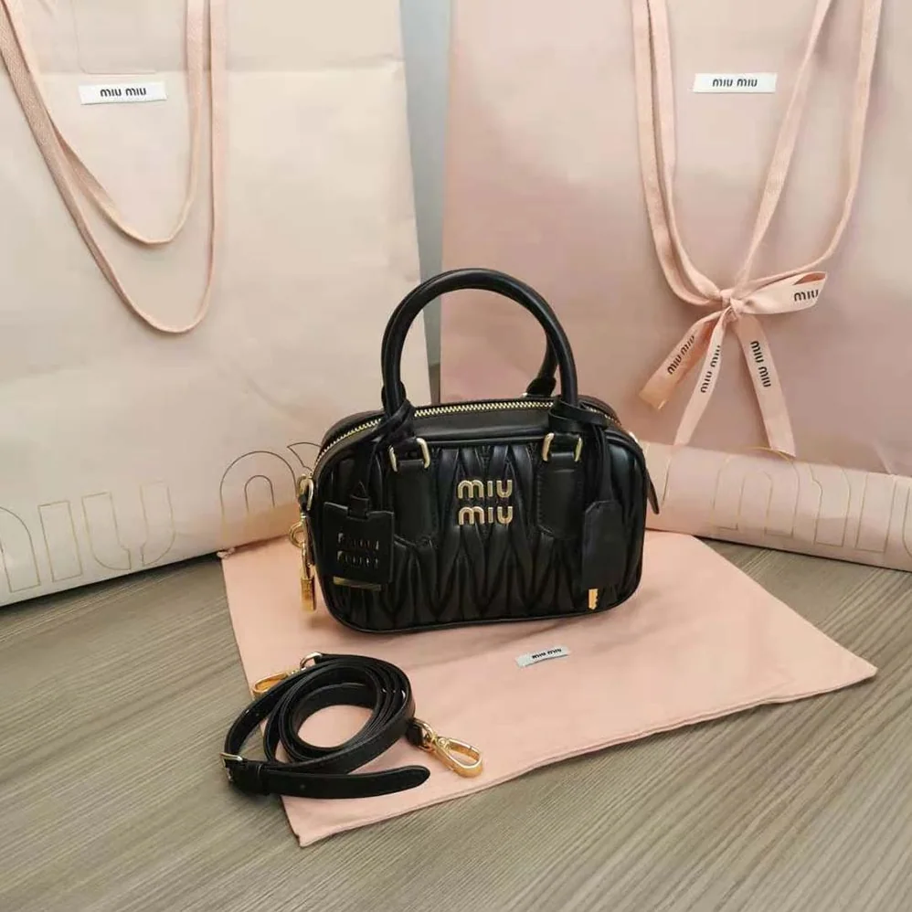 Miu Miu Matelassé Nappa Leather Top-Handle Bag for Women in Black