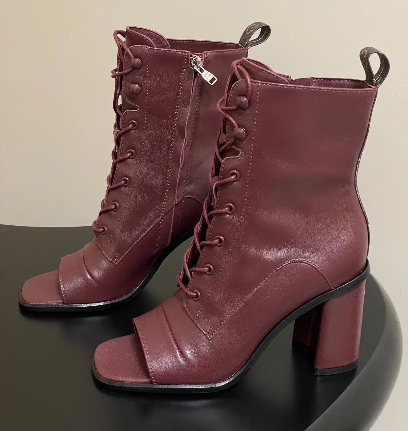 Louis Vuitton Berlin Open Toe Ankle Boots Bordeaux Red 1AICLT