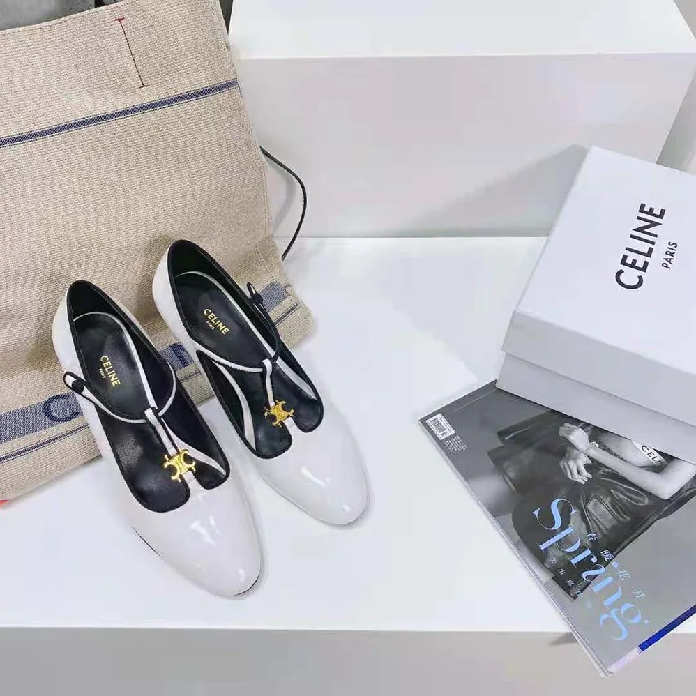 Celine Babies T-Bar Pump in Calfskin and Gros Grain for Women in White Celine Babies T-Bar Pump in Calfskin and Gros Grain for Women in White