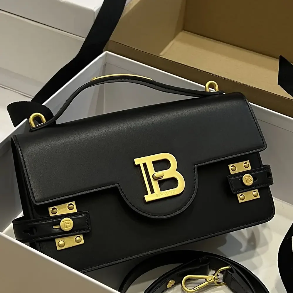 Balmain Smooth Leather B-Buzz 24 Bag for Women in Black