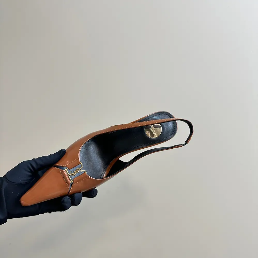 Saint Laurent YSL Babylone Breteuil Slingback Pumps in Smooth Leather for Women in Brown