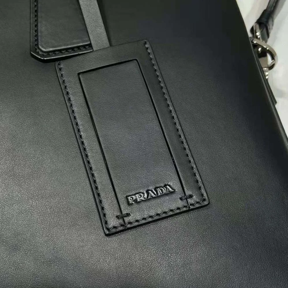 Prada Leather Briefcase with Name Tag for Men