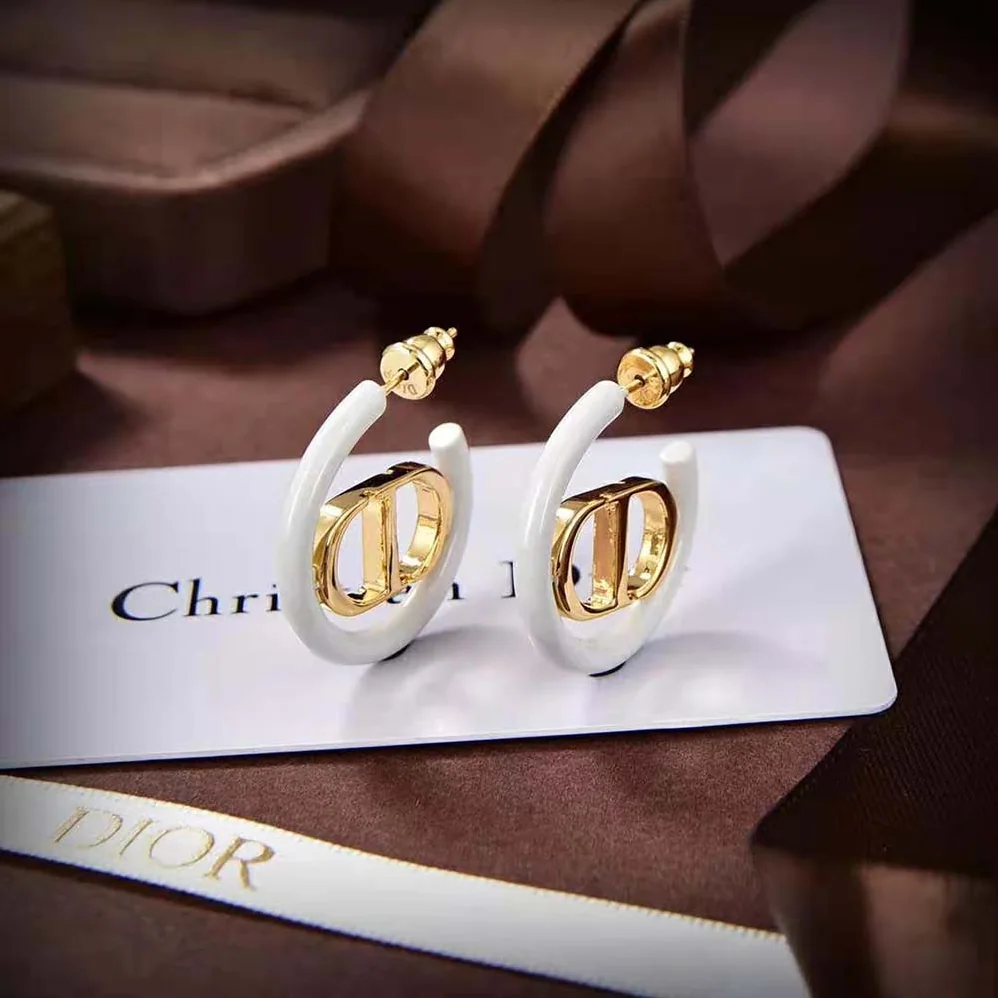 Dior 30 Montaigne Earrings Gold-Finish Metal and Dusty Ivory Lacquer for Women