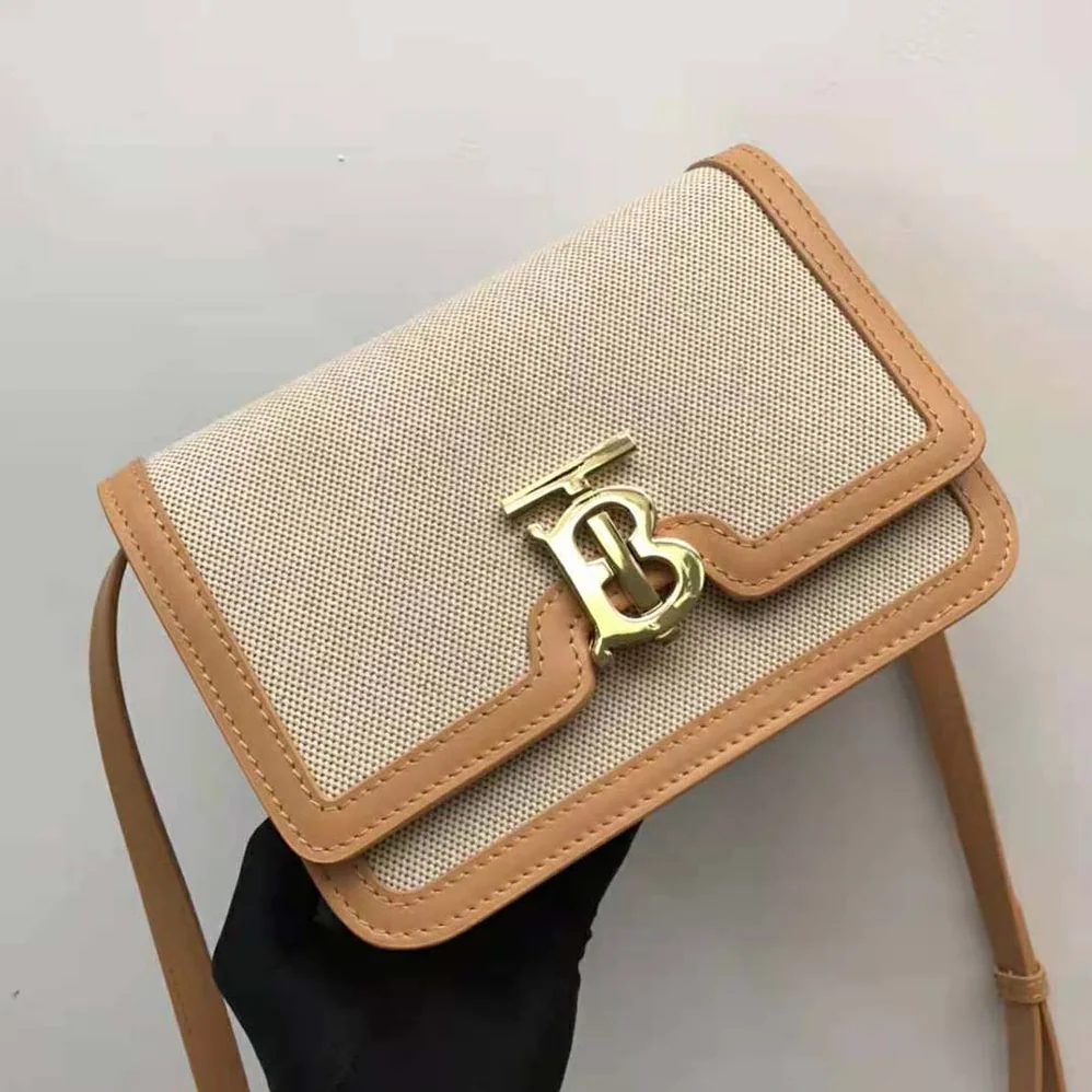 Burberry Small Two-tone Canvas and Leather TB Bag for Women in Yellow Burberry Small Two-tone Canvas and Leather TB Bag for Women in Yellow