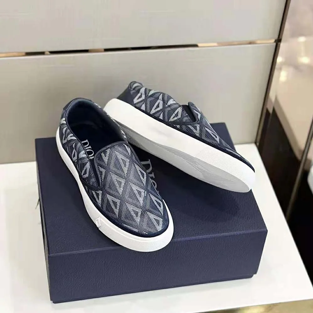 Dior B101 Slip-on Sneaker Navy Blue CD Diamond Canvas and Smooth Calfskin for Men