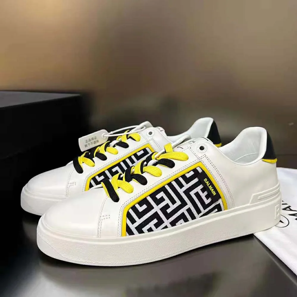 Balmain B-court Monogrammed Nylon and Leather Trainers for Unisex in White Balmain B-court Monogrammed Nylon and Leather Trainers for Unisex in White