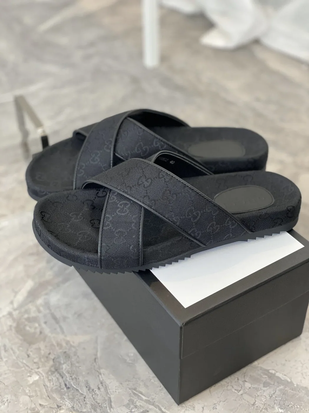 Gucci GG Crisscross Slide Sandals Black for Men