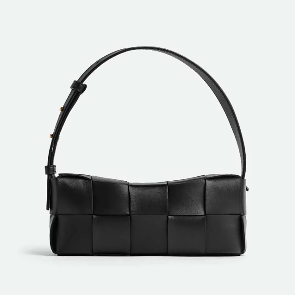 Bottega Veneta Small Brick Cassette Intreccio Leather Shoulder Bag for Women in Black