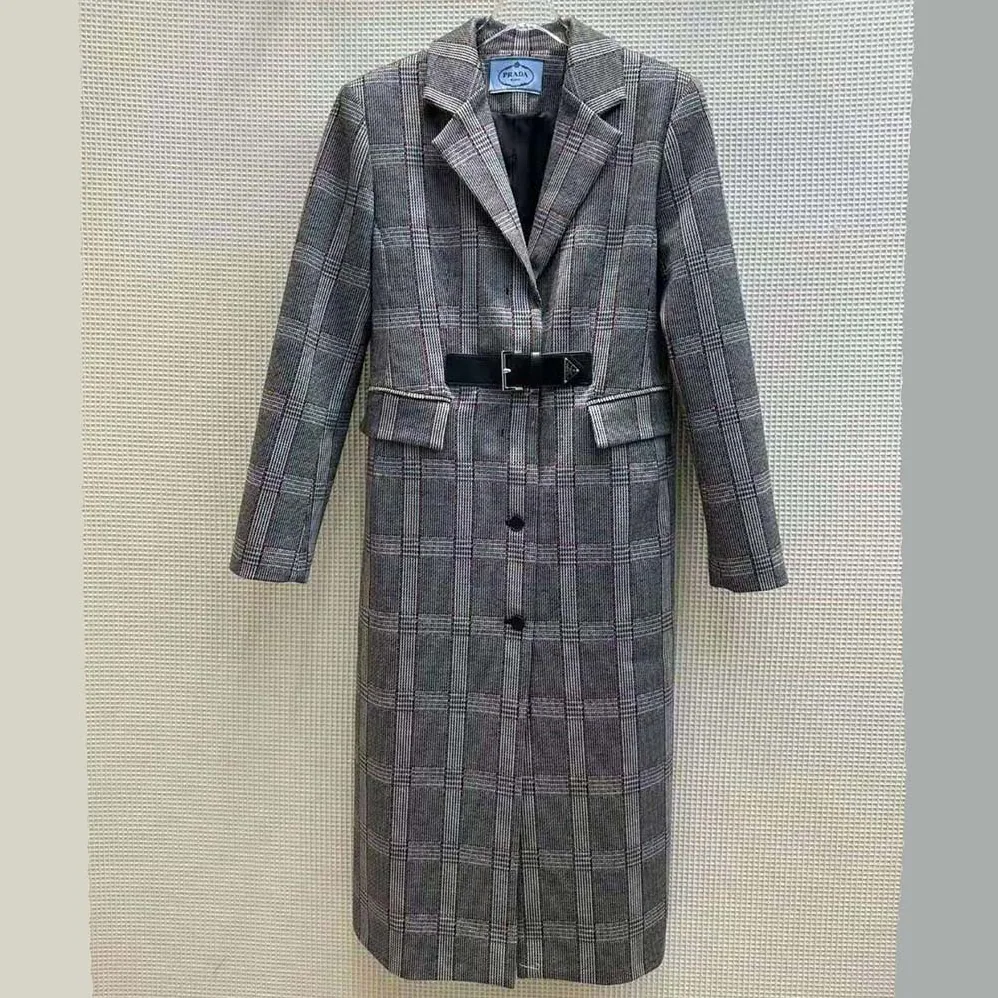 Prada Single-breasted Prince of Wales Mouliné Coat for Women