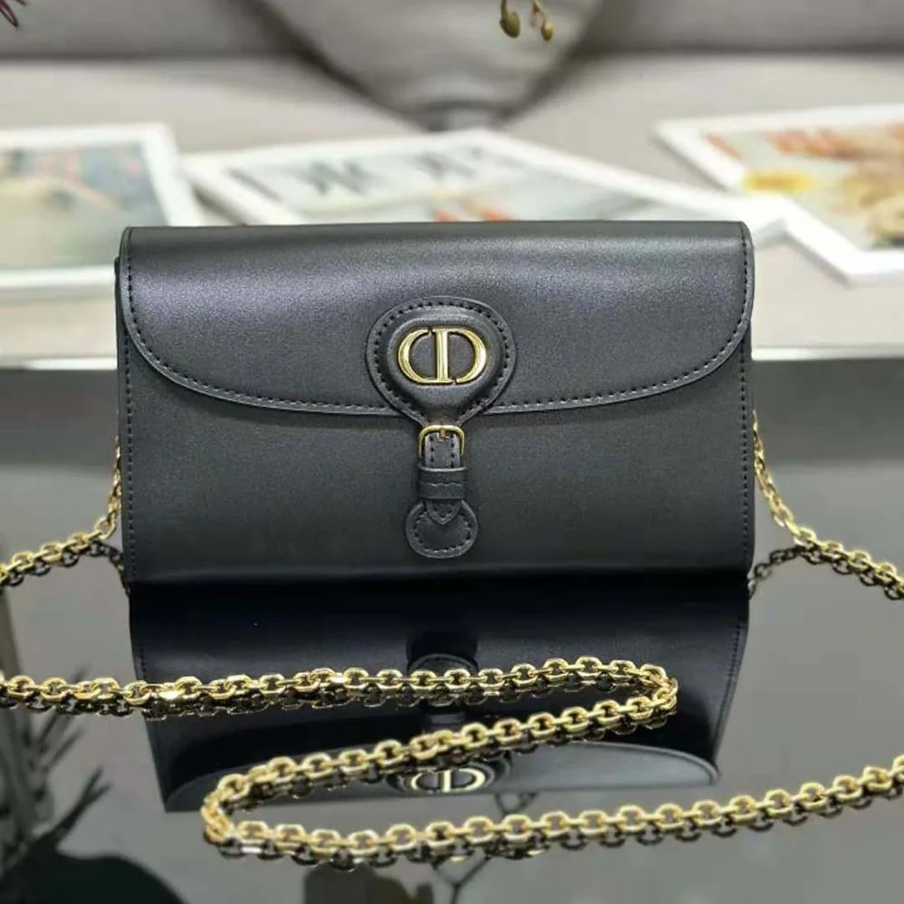 Dior Bobby East-west Pouch with Chain Black Smooth Calfskin for Women