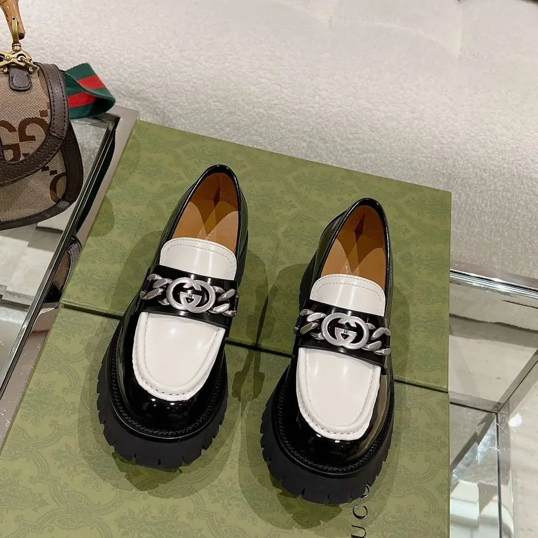 Chanel Moccasins Black in White