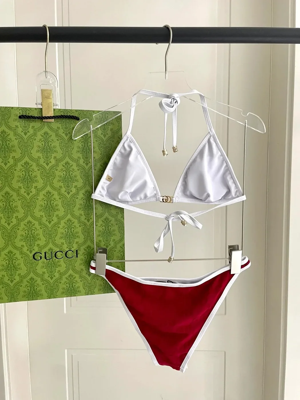 Gucci GG Jacquard Triangle Bikini Red Gucci GG Jacquard Triangle Bikini Red