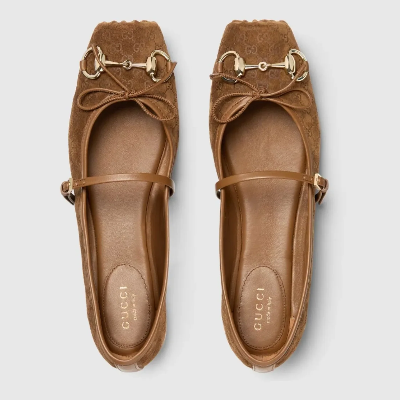 Gucci Horsebit Ballet Flat Light Brown Suede Gold Hardware