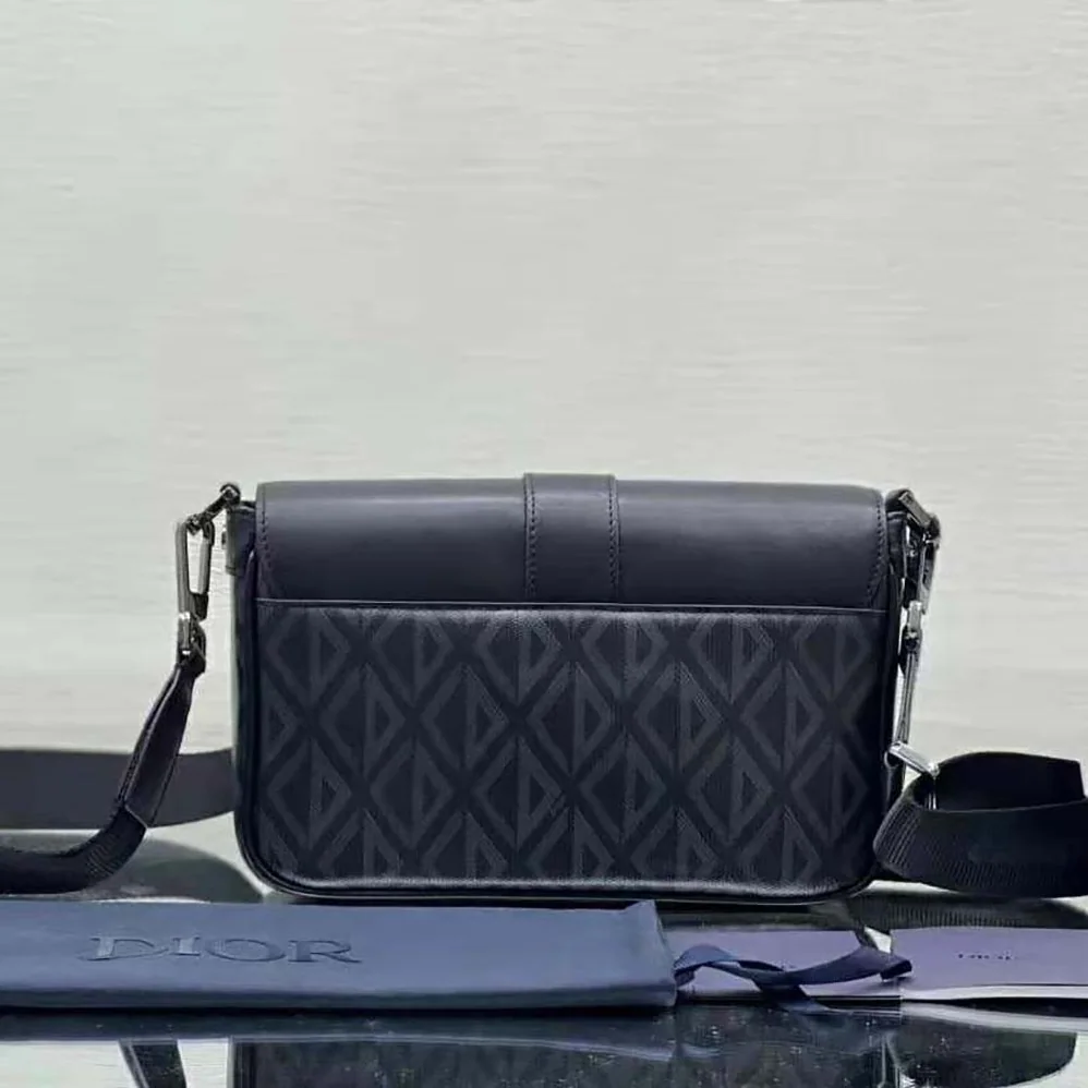 Dior Hit The Road Bag with Strap Black CD Diamond Canvas and Smooth Calfskin for Men