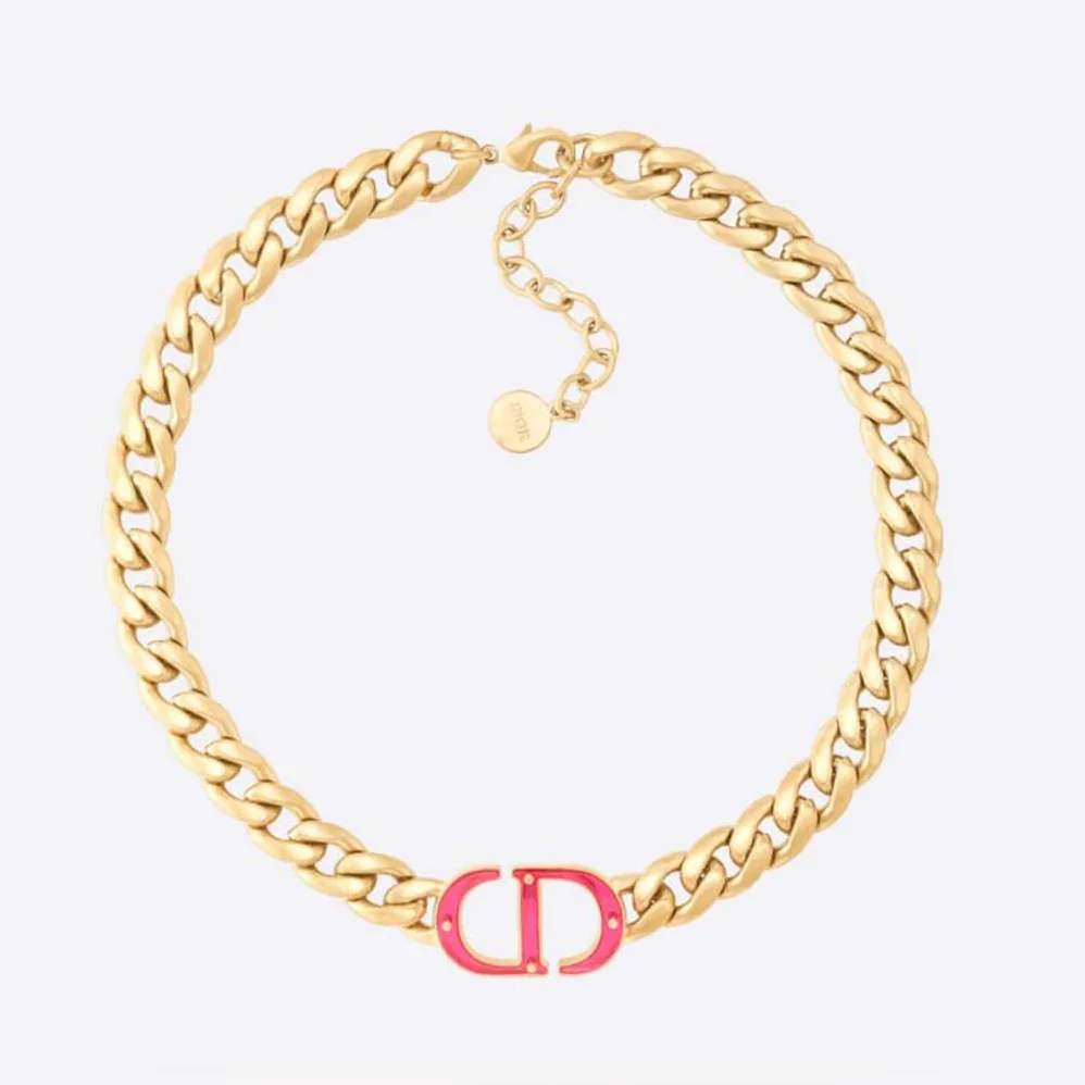 Dior 30 Montaigne Necklace Gold-Finish Metal and Fluorescent Pink Transparent Resin for Women Dior 30 Montaigne Necklace Gold-Finish Metal and Fluorescent Pink Transparent Resin for Women