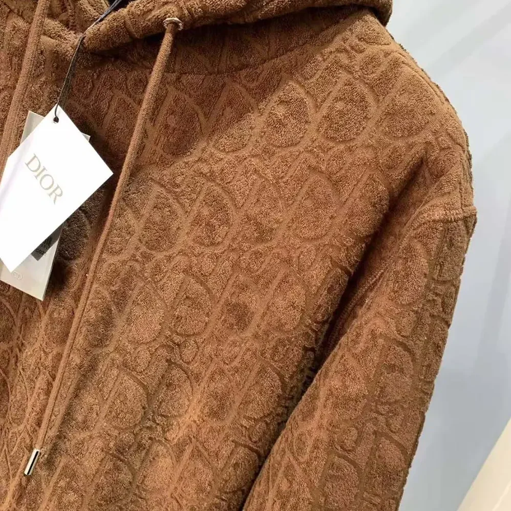 Dior Oblique Relaxed-Fit Hooded Sweatshirt Brown Terry Cotton Jacquard for Men