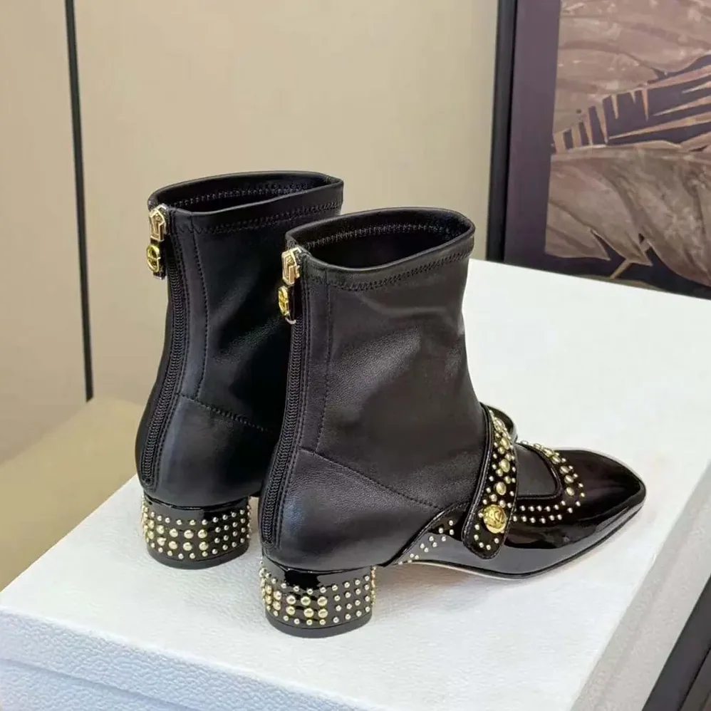Dior Belle-D Heeled Ankle Boot Black Calfskin for Women