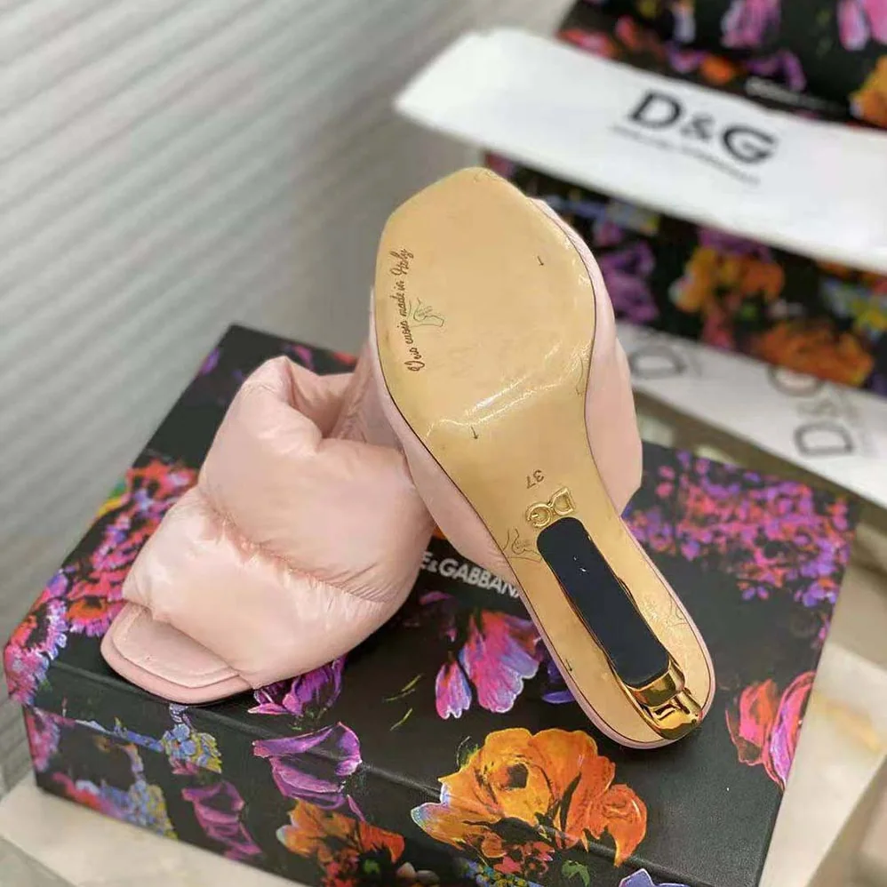 Dolce Gabbana D&G Down-Padded Mules with DG Pop Heel for Women in Pink